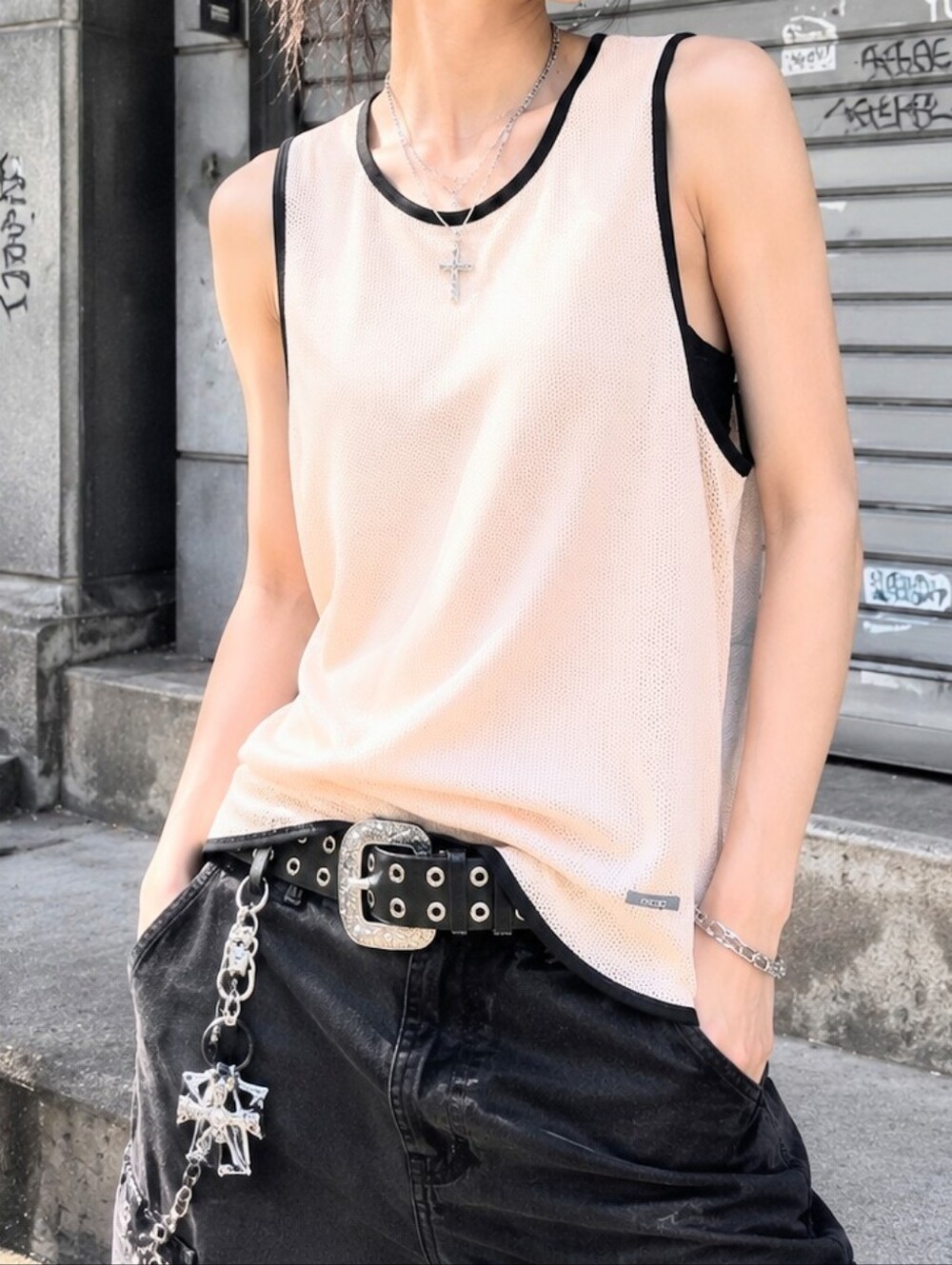Y2K Mesh Tank Top | Oversized Streetwear Layering Piece | Soft Grunge Cyber Aest